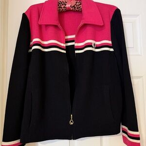 St. John Collection Pink and Black Bomber Jacket L approx